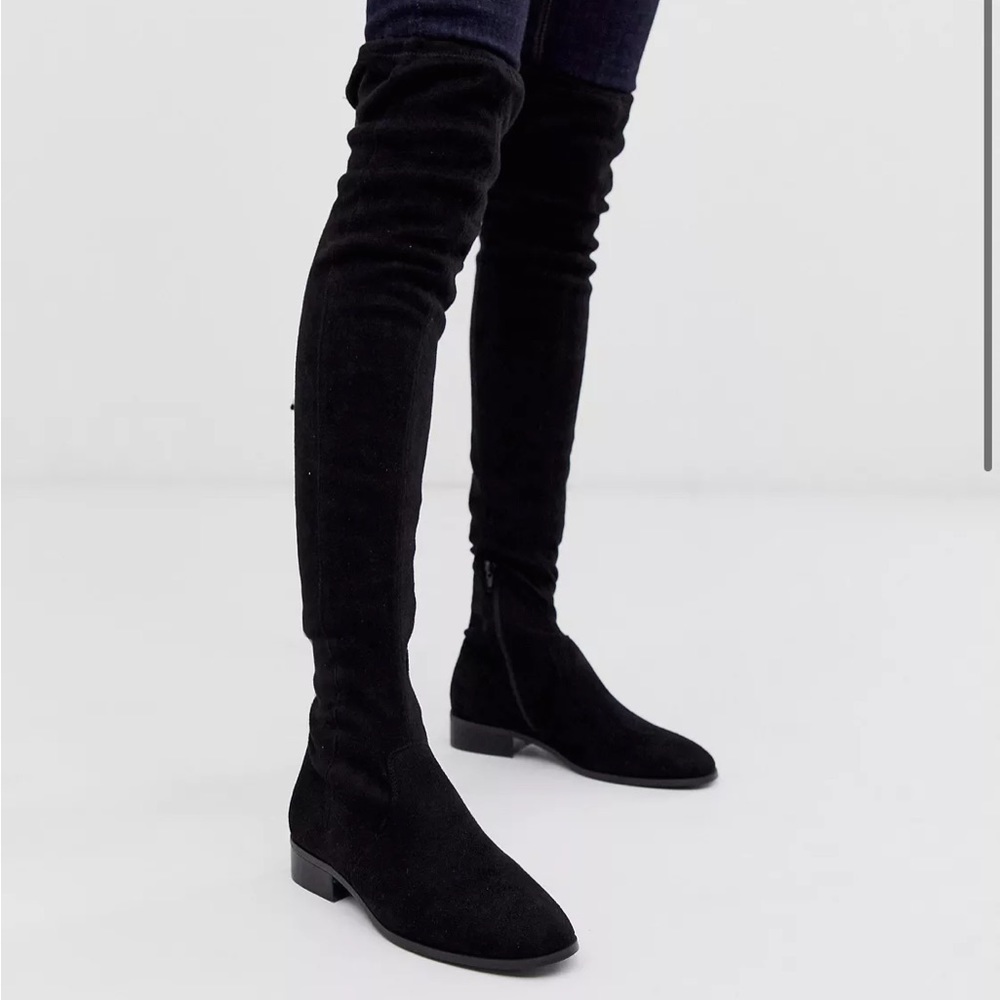 ASOS DESIGN Kayden flat thigh high boots in black